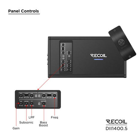 Recoil DII SERIES 5-Channel Amplifier 100 Watts x 4 RMS @ 4 Ohms + 800 Watts x 1 RMS @ 2 Ohm (DII14005)
