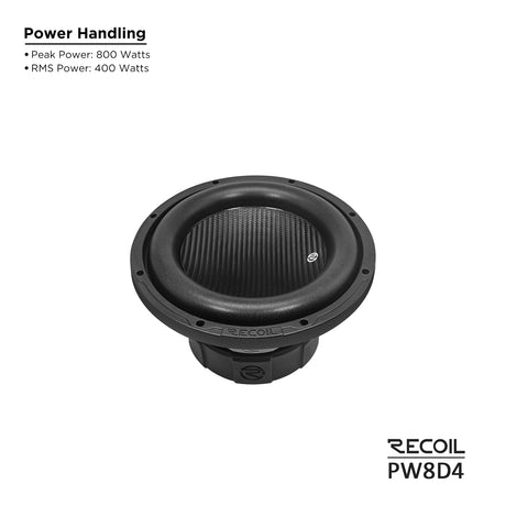 Recoil ECHO PRO SERIES 8" Dual 4 Ohm Subwoofer - 500 Watts RMS Power Handling (PW8D4)