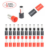 RECOIL Wire Ferrules 8 AWG - 20 Pack (10 Red, 10 Black) (WF820)